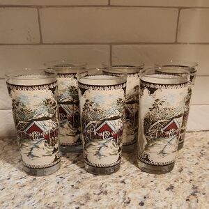 Vintage Johnson Brothers "The Friendly Village" Tall Glasses Set Of 6